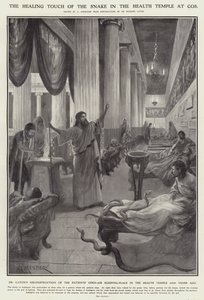 O toque curativo da serpente no templo da saúde em Cos (litho)