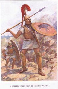 Um hoplita no exército de Servius Tullius, ilustração de O soldado romano, 1928