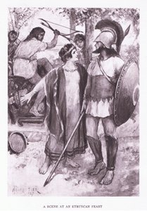 Uma cena em uma festa etrusca, ilustração de The Roman Soldier, 1928