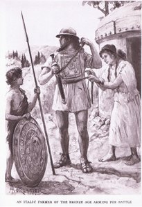 Um agricultor italiano da Idade do Bronze, ilustração de "The Roman Soldier" (O Soldado Romano) de Amedee Forestier