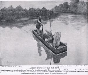 Britânicos antigos no barco escavado, ilustração de &39;História das Nações de Hutchinson&39;, c.1910