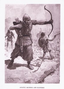 Arqueiros asiáticos e slingers, ilustração do soldado romano, 1928