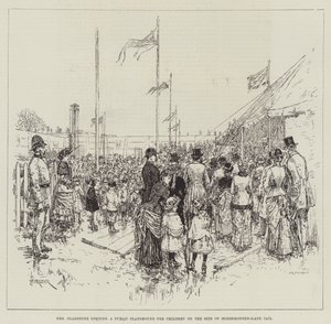 Sra. Gladstone abrindo um recreio público para crianças no local da cadeia de Horsemonger-Lane de Amedee Forestier