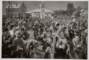 A ocupação britânica de Bloemfontein - Um concerto noturno na praça do mercado pelos canos da Brigada Highland de Amedee Forestier