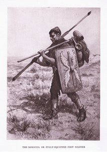 O Impeditus ou soldado de infantaria totalmente equipado, ilustração de The Roman Soldier, 1928
