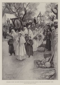 A rainha em Cimiez, Sua Majestade, testemunhando a partida dos penitentes vermelhos na Fete des Cougourdons, Cimiez