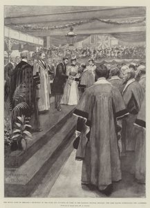A Visita Real à Irlanda, Recepção do Duque e Duquesa de York na Estação Ferroviária, Belfast, o Lord Mayor apresentando os vereadores