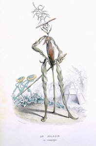 Um carrinho de criança country, de L&39;Empire des Legumes, Memoires de Curcurbitus, de Eugene Nus e Meray Antoine, 1851 (gravura colorida) de Amedee Varin