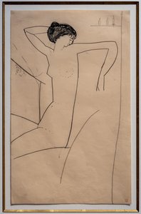 Anna Akhmatova, sentada, nua, apoiando a cabeça no ombro esquerdo de Amedeo Modigliani