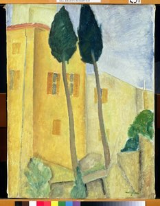 Ciprestes e casa, 1919 de Amedeo Modigliani