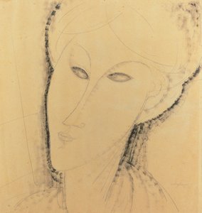 Cabeça de uma mulher (caneta, pincel, tinta e lápis sobre papel) de Amedeo Modigliani