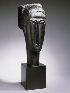 Cabeça de uma mulher com uma franja; Tete de Femme à França, 1912 de Amedeo Modigliani