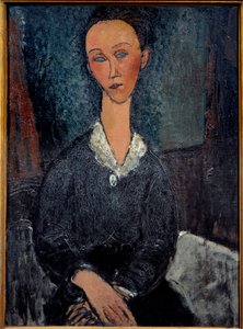 La woman au col blanc Pintura de Amedeo Modigliani (1884-1920) Sol do século XX. 0,92x0,6 m Grenoble, musee des Beaux Arts de Amedeo Modigliani