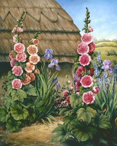 Cottage Garden com Hollyhocks, 1995