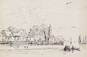 Uma cena de rio com barcaças, c.1803 (caneta)