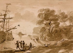 Sem título [cena costeira], c.1803 (caneta e lavagem) de Amelia Long