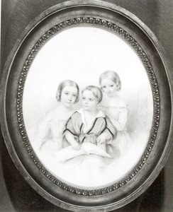 Blandine (n.1835), Cosima (n.1837) e Daniel (n.1839), filhos de Marie d&39;Agoult e Franz Liszt (pastel sobre papel) de Amelie de Lacepede