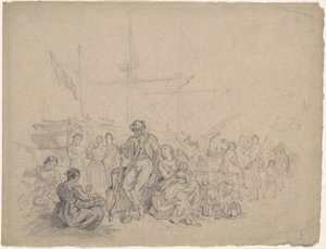 Cena do cais de American 19th Century