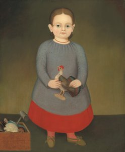 menina com galo de brinquedo de American 19th Century