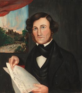 Homem chamado Hubbard lendo "Boston Atlas" de American 19th Century