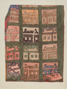 Colcha de retalhos de cabana de madeira de American 20th Century