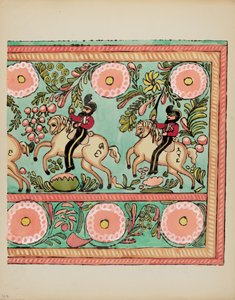 Gravura 43: Design de baú pintado: do portfólio "Desenhos coloniais espanhóis do Novo México" de American 20th Century