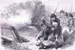 Morte de Isaac Davis, ilustração de Cassell History of the United States publicada por Cassell, Petter & Galpin, c.1900 (litho)