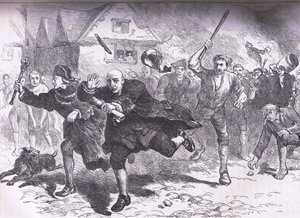 Vôo de Hutchinson antes dos manifestantes 1766, ilustração de Cassells History of the United States publicada por Cassell, Petter & Galpin, c.1900