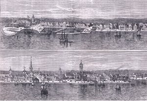 Nova Iorque em meados do século XIX, ilustração de Cassell History of the United States publicada por Cassell, Petter & Galpin, c.1900 (litho)