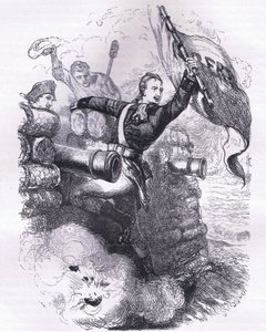 Sargento Jasper recupera a bandeira, ilustração de Cassells History of the United States publicada por Cassell, Petter & Galpin, c.1900 (litho) de American English school