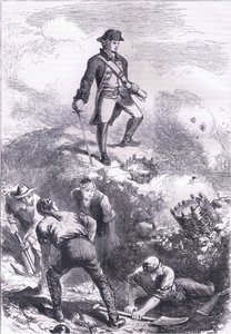 A defesa da Casa da Raça: Prescott in the redoubt, ilustração de Cassells History of the United States publicada por Cassell, Petter & Galpin, c.1900 (litho)