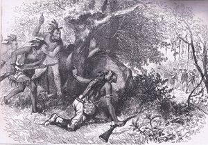 Traição dos Cherokees 1760, ilustração de Cassell History of the United States publicada por Cassell, Petter & Galpin, c.1900 (litho)