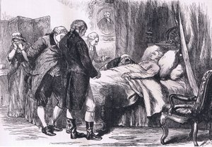 Washington em seu leito de morte, ilustração de Cassells History of the United States publicada por Cassell, Petter & Galpin, c.1900 (litho)