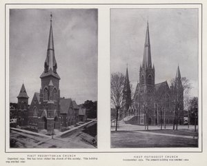 Jamestown, NY: Primeira Igreja Presbiteriana; Primeira Igreja Metodista (foto a p/b) de American Photographer (after)