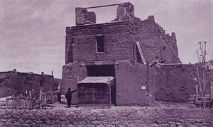 Antiga Igreja de São Miguel, Santa Fé, NM, construída de Adobe em 1550 (foto a p/b) de American Photographer (after)