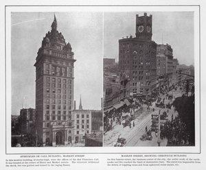 São Francisco: Spreckles ou Call Building, Market Street; Market Street, mostrando Chronicle Building (foto a p/b) de American Photographer (after)