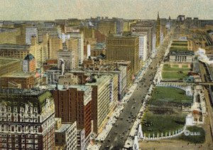 Michigan Boulevard, olhando para o norte, visto do avião (foto colorida) de American Photographer