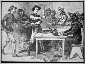 Texas Rangers prendendo um fora-da-lei mexicano, c.1880 (gravação) de American Photographer