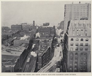 Onde divergem as Linhas Ferroviárias Elevadas da Sexta e Nona Avenidas (foto a p/b) de American Photographer