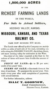 1.500.000 Acres das Terras Agrícolas mais Ricas do Mundo, no Vale do Neosho, Kansas, anúncio do Appletons Journal, 4 de maio de 1872 de American School