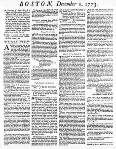 Um jornal Broadside detalhando os eventos do Boston Tea Party, dezembro de 1773 (impressão)