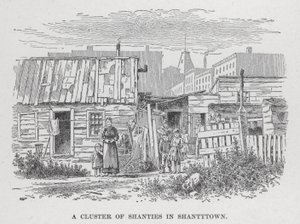 Um aglomerado de favelas em Shantytown (litho) de American School
