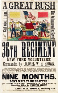 A Great Rush, cartaz de recrutamento para o 36º Regimento, publicado pela Baker & Goodwin