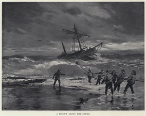 Um salvamento ao longo do som (litho) de American School