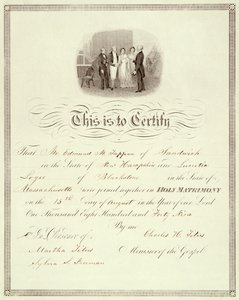 Uma certidão de casamento de 1849 de American School