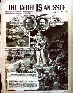 Um cartaz político defendendo o código tributário da McKinleys sobre a Wilsons