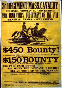 Um cartaz de recrutamento para o 3º Regimento, Massachusetts Cavalry, 1863-65