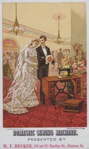 Anúncio para máquinas de costura domésticas (chromolitho) de American School