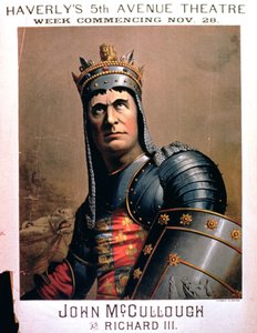 Anúncio de John McCullough como Richard III no Haverlys 5th Avenue Theatre, em Nova York de American School