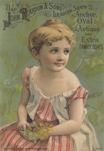 Propaganda para os principais sabonetes da John Reardon & Sons: Sabonetes de âncoras, ovais, antiguidades e extra família, c.1887
